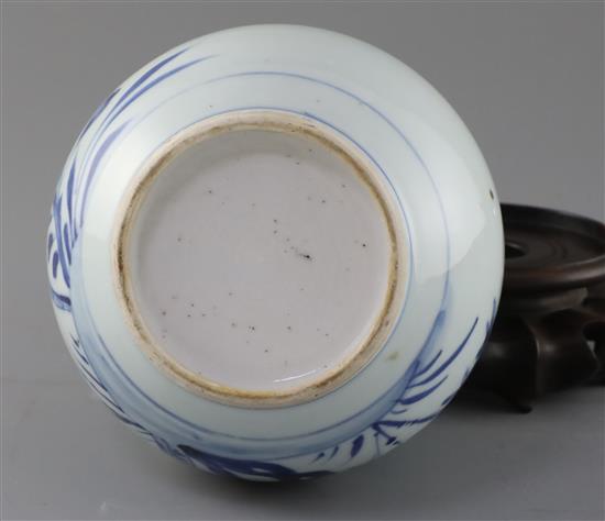 A Chinese blue and white guglet vase, 18th century, H. 23.5cm, wood stand